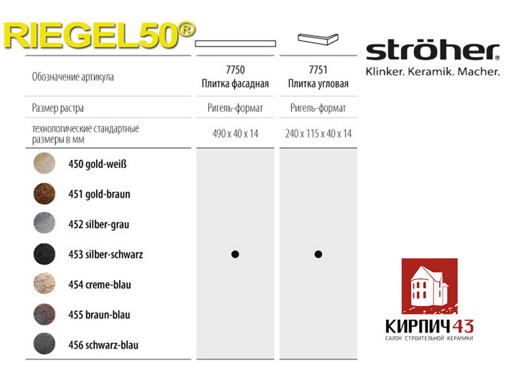  Клинкерная плитка STROHER Riegel50 7750 490X40Х14мм 0.00  руб.