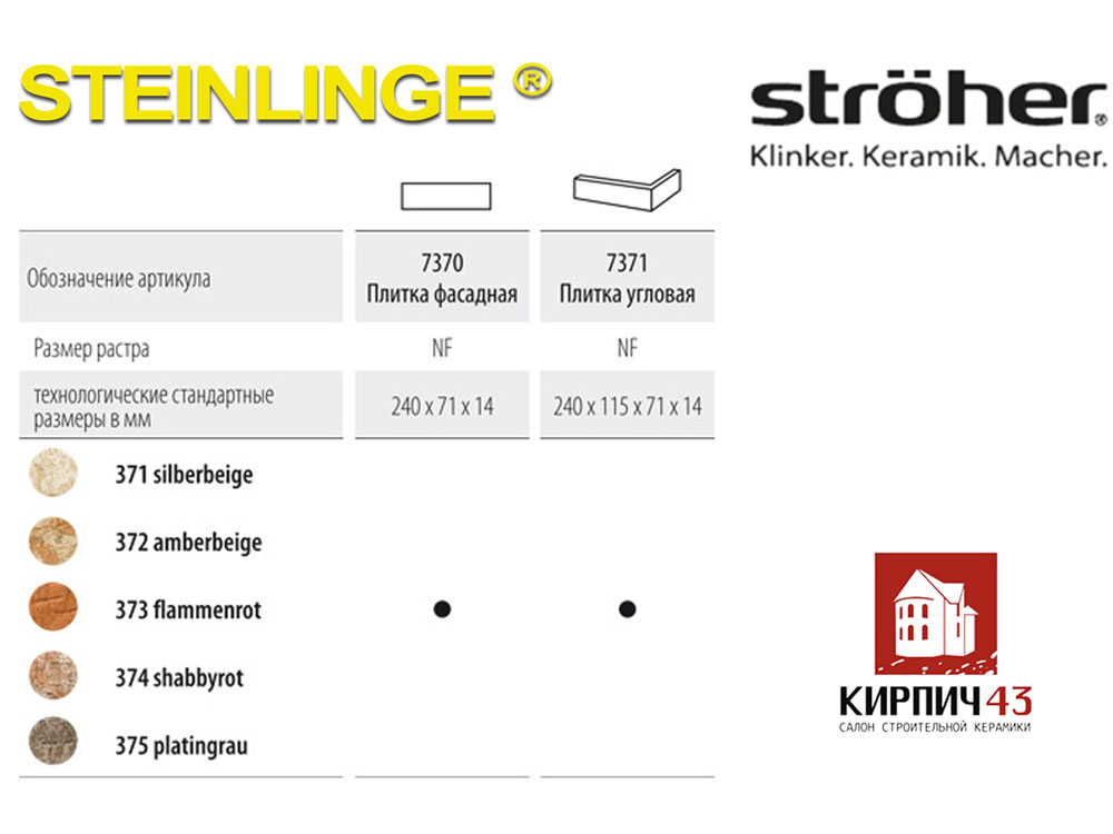  Клинкерная плитка Stroher Steinlinge 7370 240Х70Х12мм 0.00  руб.