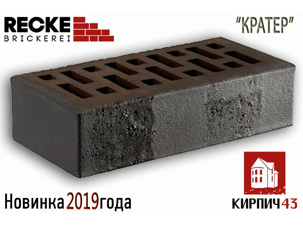 Кирпич RECKE 1НФ черный "КРАТЕР" 2019
